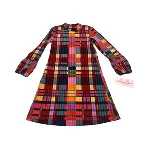 Bonnie Jean Girls Red Pink Plaid Ribbed Mock Neck Bell Sleeve Dress 6X NEW
